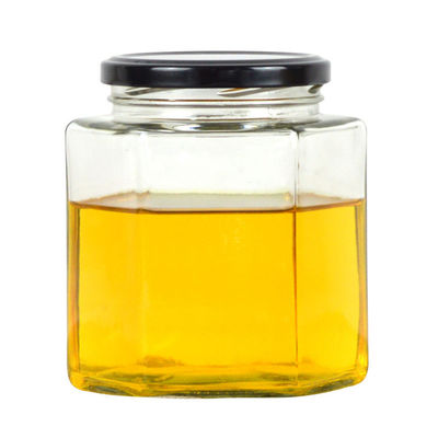 হেক্সাগন ক্লিয়ার গ্লাস স্টোরেজ বোতল 100ml 500ml মধু ক্রিমের জন্য ধাতব ঢাকনা সহ