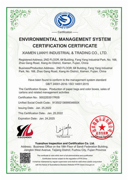 চীন Lianyi International industrial and trading co.,Ltd সার্টিফিকেশন